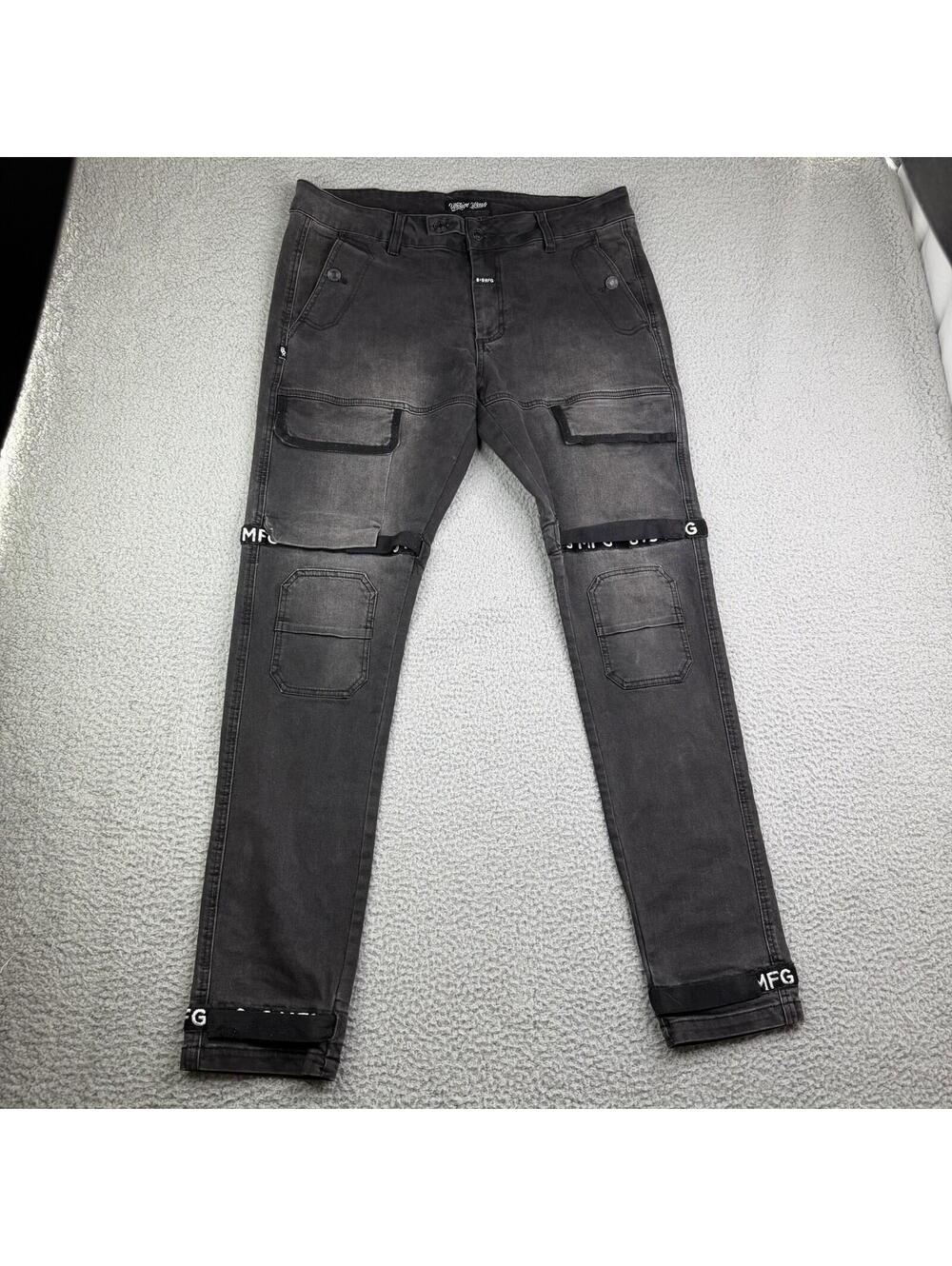 89 Eight & Nine MFG Jeans Vintage Wash Cargo Streetwear Black Men's 36X32